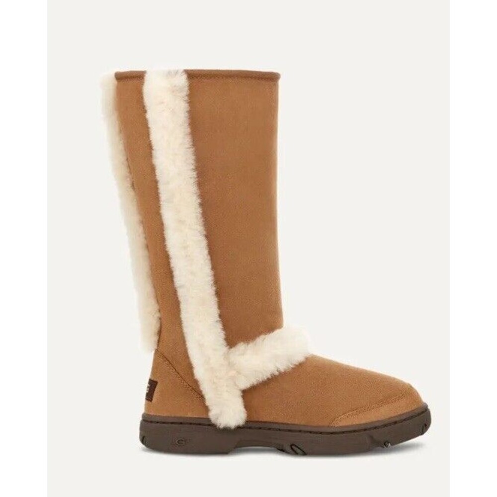 Women’s Ugg Sundance II 5325 Tall Exposed Shearling Boots, Chestnut, Size 5